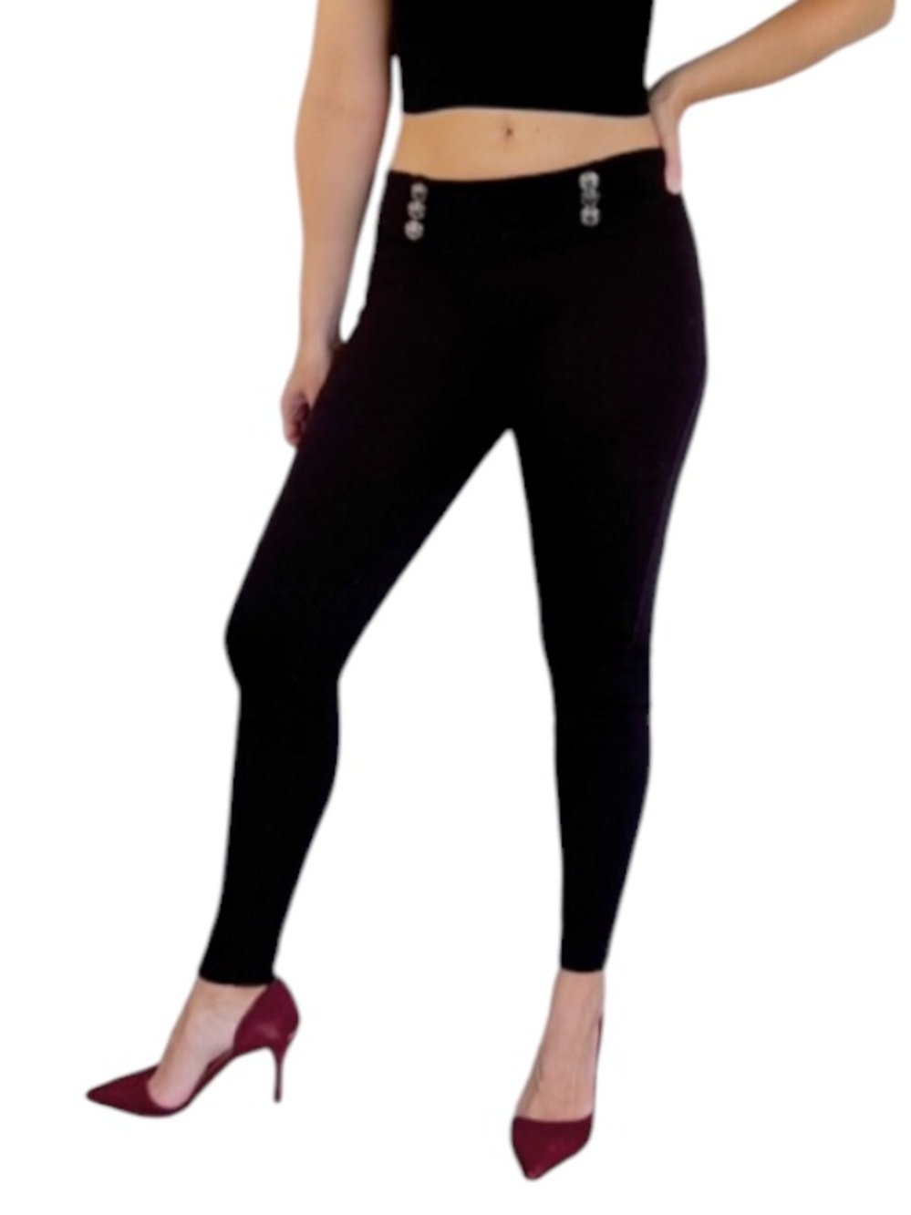 Forever 21 black mid rise sailor button spandex blend skinny leggings size XS